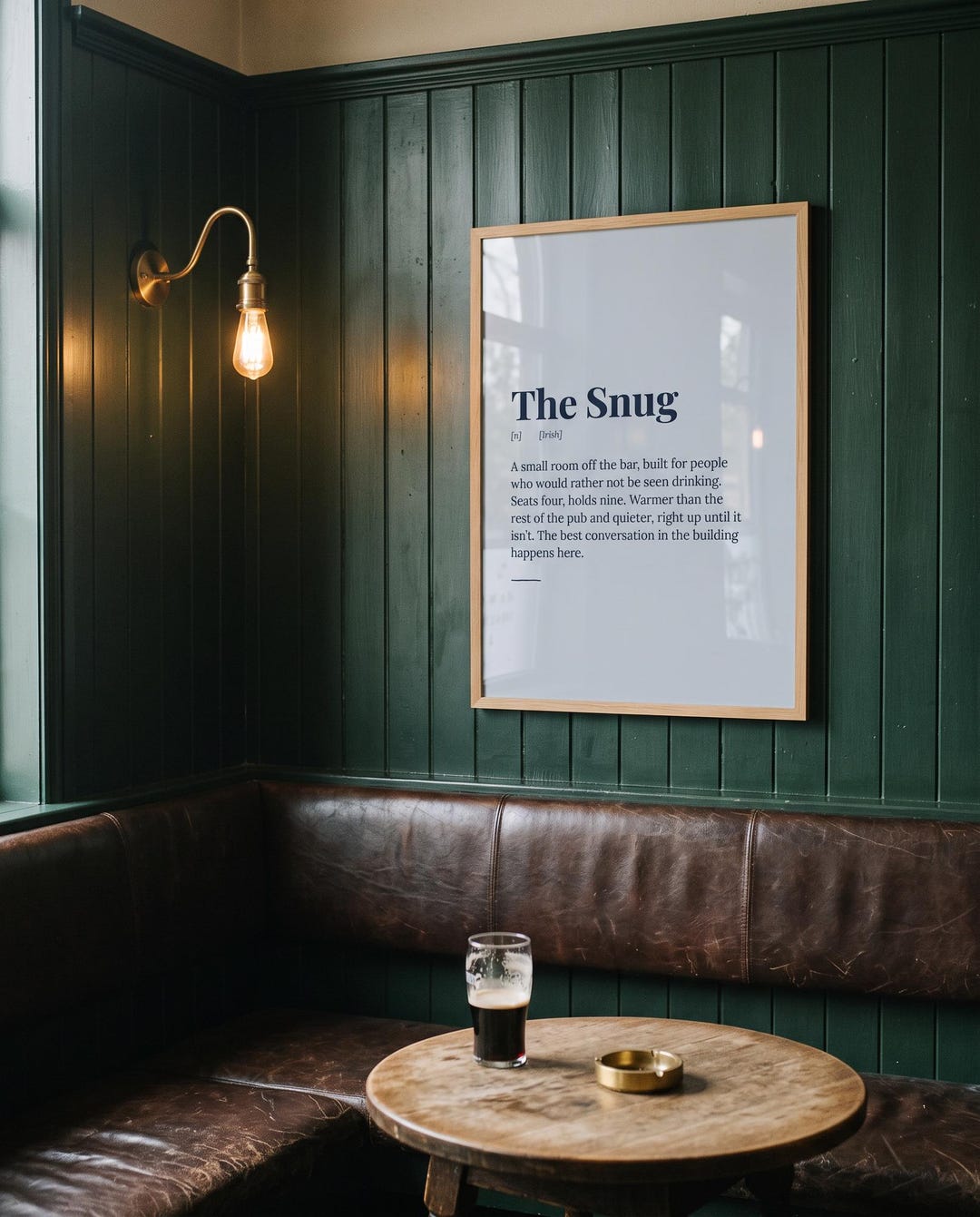 The Snug print framed on a wall
