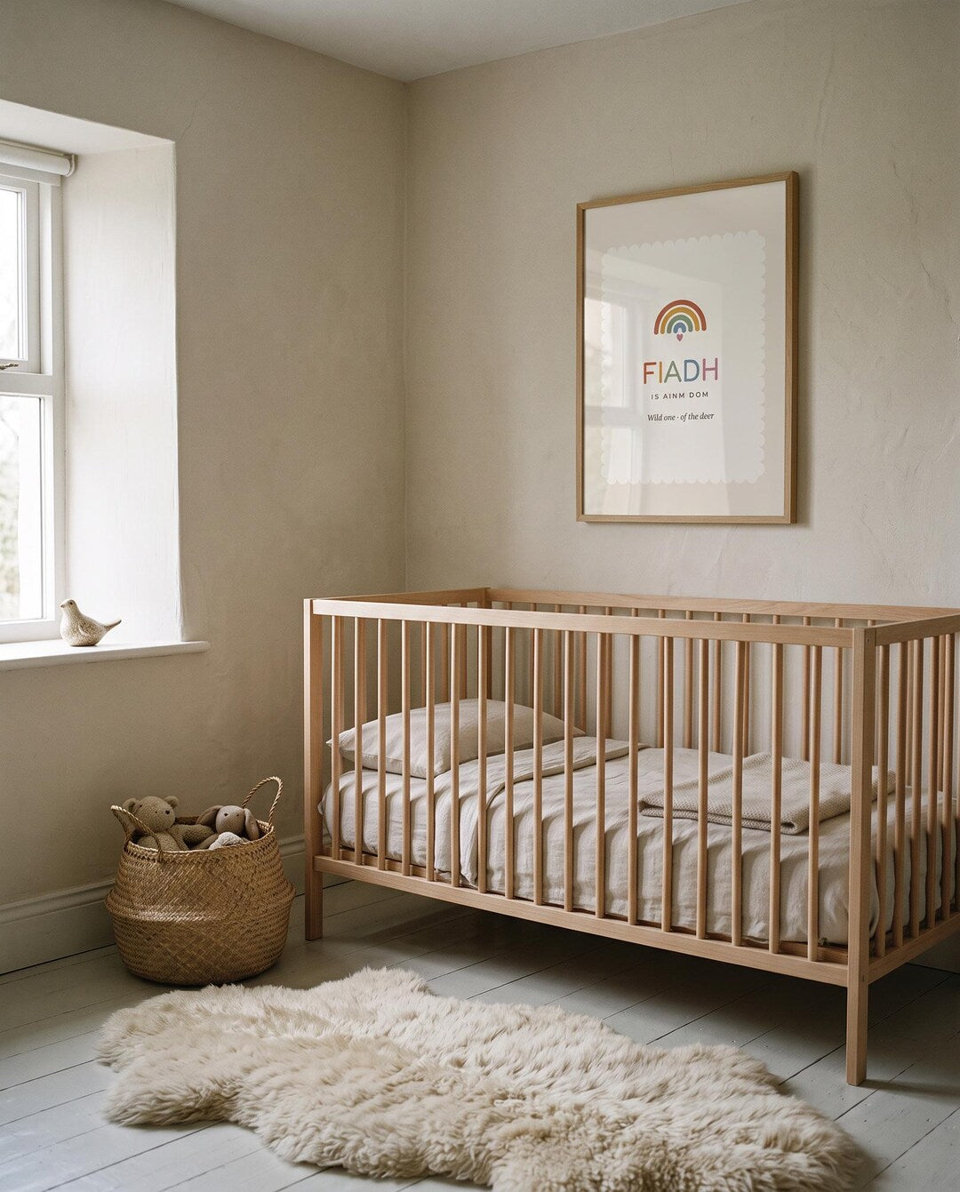 Fiadh nursery print framed on a wall