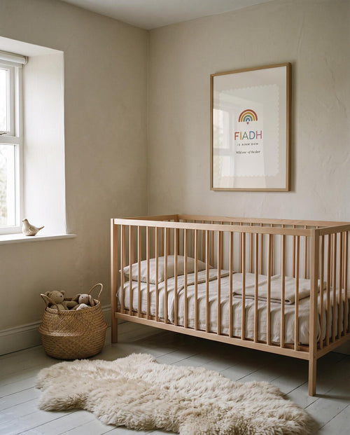 Fiadh nursery print framed on a wall