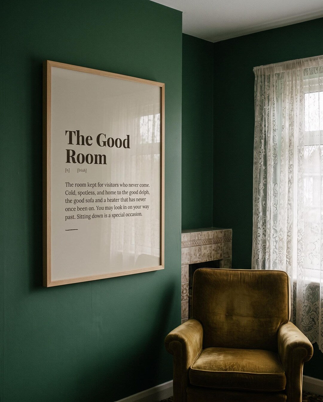 The Good Room print framed on a wall