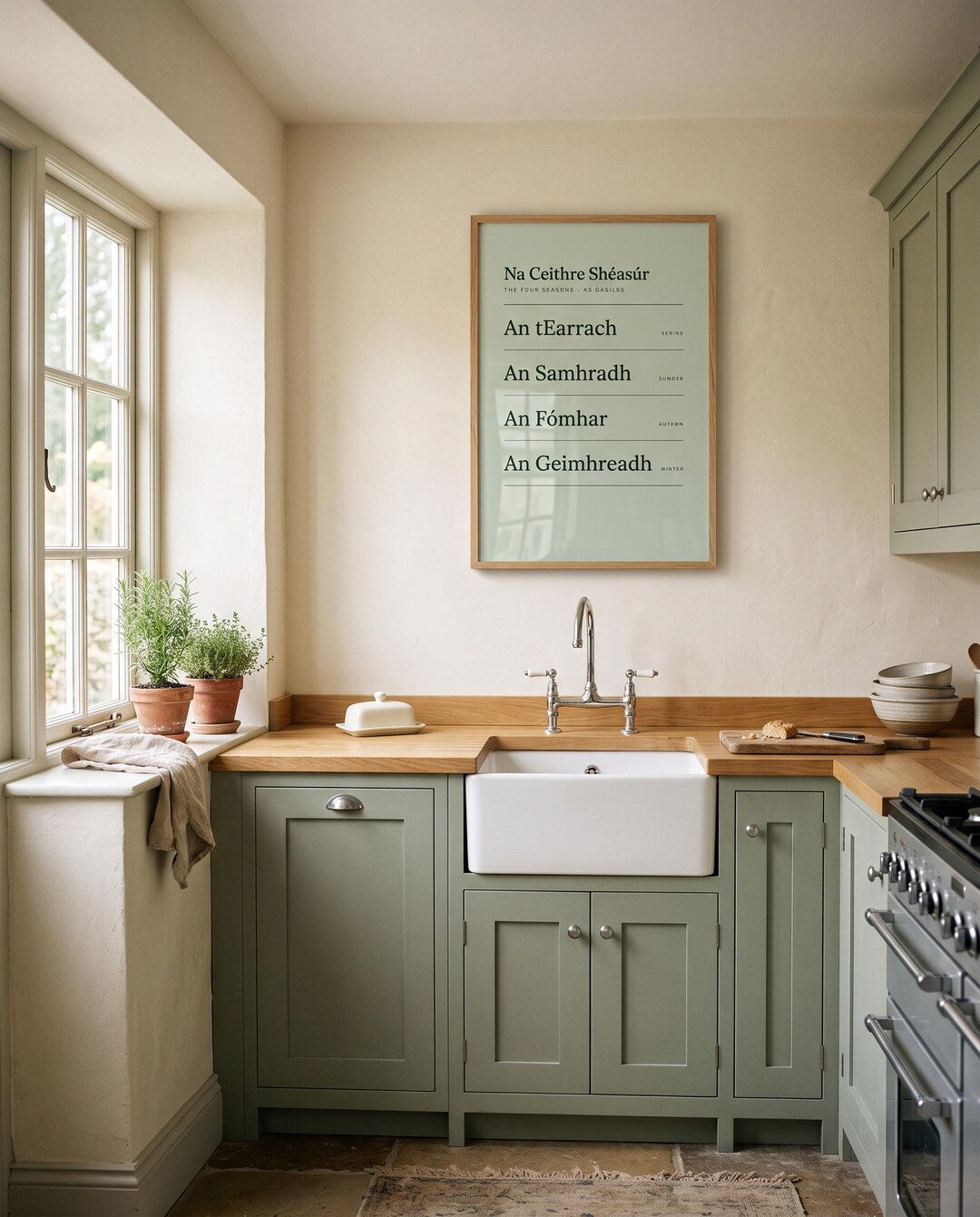Na Ceithre Shéasúr print framed on a wall