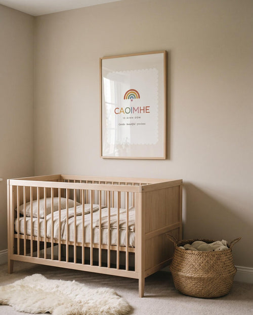 Caoimhe nursery print framed on a wall